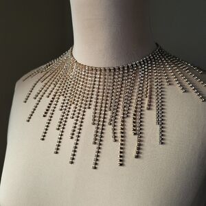 Sparkly Gold & Crystal Tassel Fringe Statement Choker Necklace